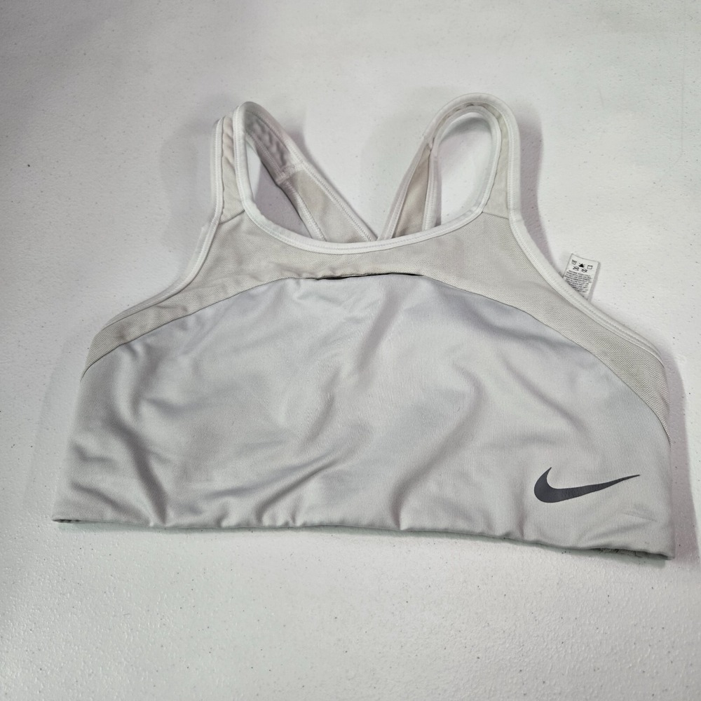 Nike Women Sports Bra Medium‎ Gray Swoosh Dri Fir Racerback Pullover